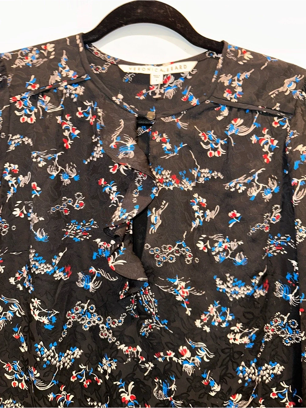 NWOT Veronica Beard Preston Silk Size 6 Black Floral Ruffle Long-Sleeve Dress - Picture 6 of 12